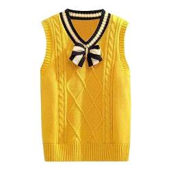 Yishengwan Kinder Strickweste Ärmellos Pullover Mädchen Gestrickte Pullunder Strickpullover Oberteile Weste Gelb 130 von Yishengwan