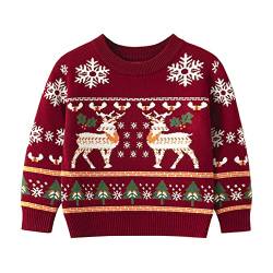 Yishengwan Kinder Weihnachtspullover Strickjacken Mädchen Jungen Warm Langarm Strickpullover Sweater Pullis Rot 5 110 von Yishengwan