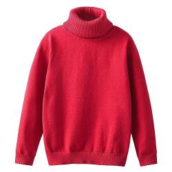 Yishengwan Rollkragenpullover Kinder Langarm Gestrickt Strickpullover Sweater Pullis für Mädchen Jungen Rot 130 von Yishengwan
