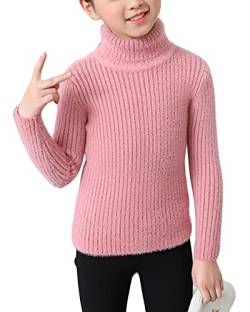 Yishengwan Rollkragenpullover Kinder Mädchen Warm Herbst Winter Langarm Strickpullover Sweatshirt Sweater Pullis Pink 140 von Yishengwan