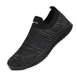 YisiNP Mesh Sneaker Damen Herren Sportschuhe Slip on Laufschuhe Ohne Schnürsenkel Männer Schuhe Sneakers Fitnessschuhe, Dunkelgrau, 41 EU von YisiNP