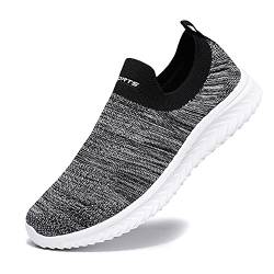 YisiNP Mesh Sneaker Damen Herren Sportschuhe Slip on Laufschuhe Ohne Schnürsenkel Männer Schuhe Sneakers Fitnessschuhe, Grau, 43 EU von YisiNP