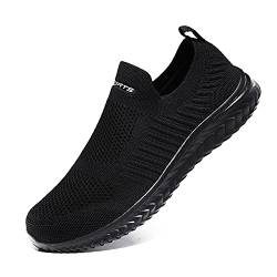 YisiNP Mesh Sneaker Damen Herren Sportschuhe Slip on Laufschuhe Ohne Schnürsenkel Männer Schuhe Sneakers Fitnessschuhe, Schwarz, 41 EU von YisiNP