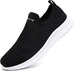 YisiNP Mesh Sneaker Damen Herren Sportschuhe Slip on Laufschuhe Ohne Schnürsenkel Männer Schuhe Sneakers Fitnessschuhe, Schwarz2, 46 EU von YisiNP