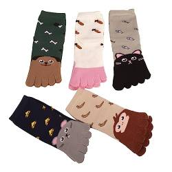 Yissone 5 Paar Zehensocken Cartoon Tier Fünf Finger Baumwolle Socken Knöchel Socken für Indoor und Outdoor Aktivität, siehe abbildung, 7-12 Jahre von Yissone