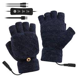 Yissone USB Beheizte Handschuhe Winter Elektrische Heizhandschuhe Voller Und Halber Finger Gestrickte Hände Wärmer 3 Temperatureinstellungen für Frauen Damen Männer (Dunkelblau) von Yissone