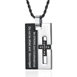 Kreuz Halskette personalisiert für Männer, benutzerdefinierte Halskette mit Text Gravur, schwarzer Kreuzanhänger für Papa Bruder Sohn, Edelstahl von Yitoes