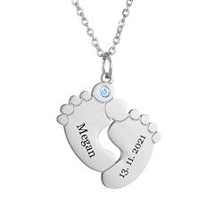 Personalisierte Baby Fuß Halskette Sterling Silber Babyfüße Anhänger Namen Gravur Damen Mutter Tochter Halsketten Geschenk für Weihnachten Geburtstag Muttertag von Yitoes