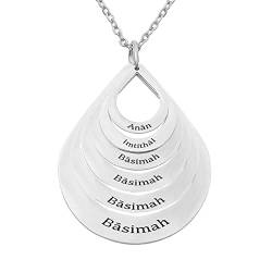 Personalisierte Halsketten Wassertropfenform Anhänger Kette mit 2-6 Namen Damen Halskette für Muttertag (6 namen) von Yitoes