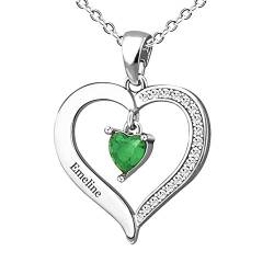 Personalisierte Herz Halskette Sterling Silber 925 Mutter Tochter Kette Damen Anhänger mit Namen und Steine Gravur Namenskette Geschenk für Muttertag Valentinstag Weihnachten (1 Stein) von Yitoes