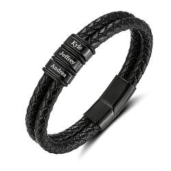 Personalisierte Männer Armband mit 2-5 Namen, Herren Geflochtene Leder Armbänder mit Gravur für Papa, Geschenk für Vatertag Geburtstag Jubiläum Weihnachten von Yitoes