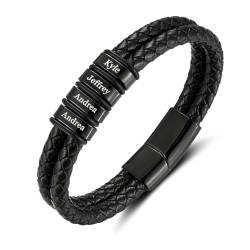 Personalisierte Männer Armband mit 2-5 Namen, Herren Geflochtene Leder Armbänder mit Gravur für Papa, Geschenk für Vatertag Geburtstag Jubiläum Weihnachten von Yitoes