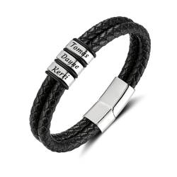 Personalisierte Männer Armband mit 2-5 Namen, Herren Geflochtene Leder Armbänder mit Gravur für Papa, Geschenk für Vatertag Geburtstag Jubiläum Weihnachten von Yitoes