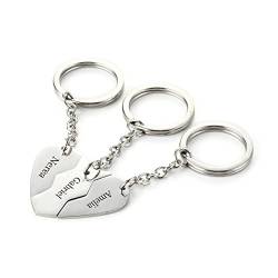 Personalisierte Schlüsselanhänger mit 1-5 Kinder Gravur Schlüsselring für Männer Damen Schlüsselbund Geschenk für Mutter Tochter (3pcs heart keychain) von Yitoes