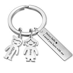 Personalisierte Schlüsselanhänger mit 1-5 Kinder Gravur Schlüsselring für Männer Damen Schlüsselbund Geschenk für Mutter Tochter (style 2) von Yitoes