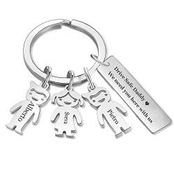 Personalisierte Schlüsselanhänger mit 1-5 Kinder Gravur Schlüsselring für Männer Damen Schlüsselbund Geschenk für Mutter Tochter (style 3) von Yitoes