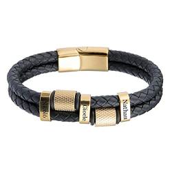 Yitoes Personalisierte Geflochten Armband für Herren mit 3 Namen Gravur Armbänder für Männer Geschenke für Vatertag Geburtstag (Gold) von Yitoes
