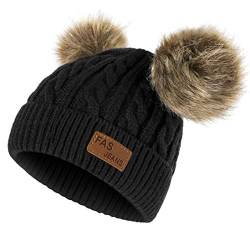 Yixda Baby Kids Winter Mütze Mädchen Jungen Warm Fellbommel Beanie Hüte (Schwarz) von Yixda