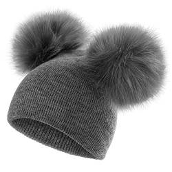 Yixda Baby Mütze Jungen Mädchen Fellbommel Pom Pom Winter Strickmütze Beanie (Grau) von Yixda