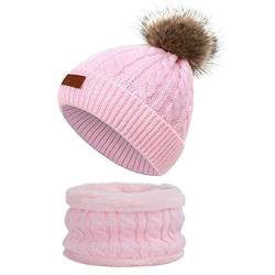 Yixda Baby Mütze Schal Set Mädchen Jungen Warm Fellbommel Beanie Hüte (A3-Rosa) von Yixda