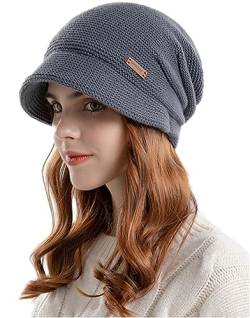 Yixda Damen Strickmütze Warme Wintermütze Barett Kappe Schirmmütze Beanie Hüte (Dunkelgrau) von Yixda