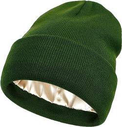 Yixda Damen Winter Beanie Mütze Satin gefütterte Warme Strickmütze Slouchy Skull Cap (Grün) von Yixda