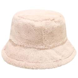 Yixda Damen Winter Mütze Fischerhüte Weiche Kunstpelz Eimerhut Bucket Warm Hut (Beige) von Yixda