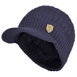 Yixda Herren Wintermütze mit Schirm Warm Gestrickte Beanie Cap mit Fleecefutter (Marine) von Yixda