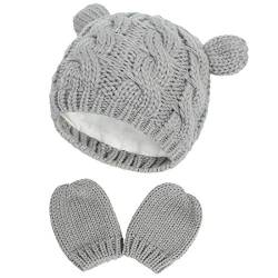 Yixda Neugeborene Baby Mütze und Handschuhe Set Kleinkind Winter Strickmütze Hüte (Grau 2, 3-6 Monate) von Yixda