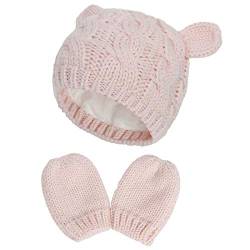 Yixda Neugeborene Baby Mütze und Handschuhe Set Kleinkind Winter Strickmütze Hüte (Rosa 2, 3-6 Monate) von Yixda