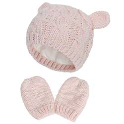 Yixda Neugeborene Baby Mütze und Handschuhe Set Kleinkind Winter Strickmütze Hüte (Rosa 2, 6-18 Monate) von Yixda