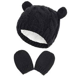 Yixda Neugeborene Baby Mütze und Handschuhe Set Kleinkind Winter Strickmütze Hüte (Schwarz 2, 0-3 Monate) von Yixda