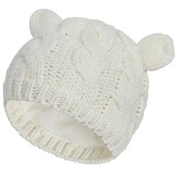 Yixda Neugeborene Baby Mütze und Handschuhe Set Kleinkind Winter Strickmütze Hüte (Weiß 1, 3-6 Monate) von Yixda