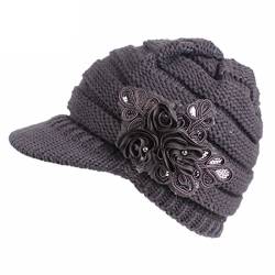 Yixda Schirmmütze Damen Mütze Warme Winter Strickmütze Beanie Cap (Dunkelgrau) von Yixda