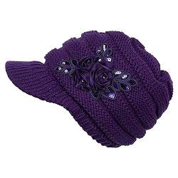 Yixda Schirmmütze Damen Mütze Warme Winter Strickmütze Beanie Cap (Lila) von Yixda