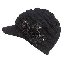 Yixda Schirmmütze Damen Mütze Warme Winter Strickmütze Beanie Cap (Schwarz) von Yixda