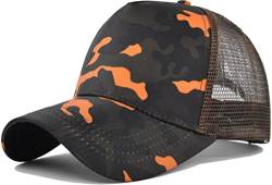 Yixda Snapback Unisex Trucker Cap Herren Damen Verstellbar Mesh Baseballmütze Sport Kappe (Camo Orange) von Yixda