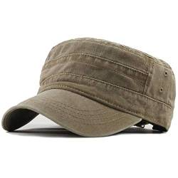 Yixda Unisex Vintage Military Army Flat Cap Verstellbare Baseballmütze Kappe (Khaki) von Yixda