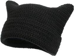 Yixda Warm Strickmütze Damen Mädchen Katzen Ohr Mütze Wintermütze Beanie Hut (Schwarz) von Yixda