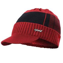 Yixda Wintermütze Herren Warm Beanie Mütze Strickmütze Cap mit Schild (Weinrot) von Yixda