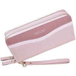 Damen Geldbörse mit Doppeltem Reißverschluss Geldbörse PU Leder Telefon Geldbörse für Frauen Große Kapazität Lange Clutch Geldbörse mit Mehreren Kartensteckplätzen Armband Geldbörse (Rosa5) von Yixuan LLC