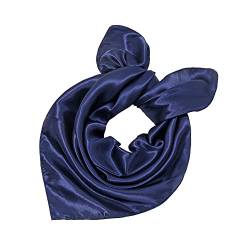 Yizelli 23,6" Square Halstuch Satin Taschentuch Haarband einfarbige Kopfwickel für Frauen (Marineblau) von Yizelli
