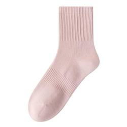 Yizelli 3 Paar Mid Crew Socken für Damen Sportliche Baumwoll Socken mit Mittlerer Wade Einfarbige Frühlings Herbst Winter Socken (Hellrosa) von Yizelli