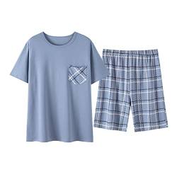 Yizelli Herren Baumwoll Pyjama Set Lässige Kurzarm Nachtwäsche Oberteil und Shorts Hose Sommer Loungewear (XXL) von Yizelli