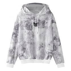 Ykghfd Pullover Hoodie Damen Casual Tie-Dye Schmetterling Drucken Langarm Sweatshirts Tunika Bluse Tops, grau, 36, S von Ykghfd