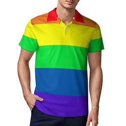 Ykklima Gay Pride LGBT Regenbogenflaggen-Muster Herren Poloshirt Kurzarm Feuchtigkeitstransport Mode Shirt für Herren, Stil:, Groß von Ykklima