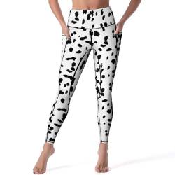 Ykklima Leggings mit hoher Taille, Dalmatiner-Motiv, Yogahose, weich, Bauchkontrolle für Damen, schwarz, Mittel von Ykklima