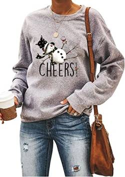 Ykomow Damen-T-Shirt mit Leoparden-Motiv "Merry Christmas", kurzärmelig, kariert, Weihnachts-T-Shirt, C-Grau, Large von Ykomow