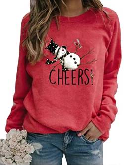 Ykomow Damen-T-Shirt mit Leoparden-Motiv "Merry Christmas", kurzärmelig, kariert, Weihnachts-T-Shirt, C-rot, Small von Ykomow