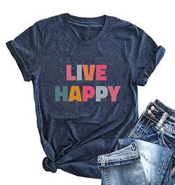 Ykomow You Can Do Hard Things inspirierendes T-Shirt für Damen, Let it Be Live Happy Happiness Grafik-T-Shirt, Marineblau, Klein von Ykomow